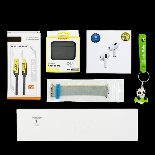 6-in-1 Premium Gadget Combo – Series 10 Watch, Air Pro 2, Premium Extra Strap, 4 in 1 Fast Charging Cable, Silicon Cover &  Styles Keychain