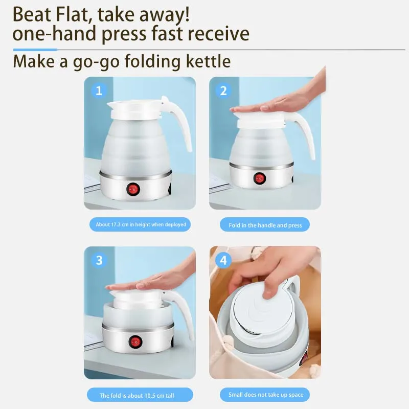 Portable Travel Outdoor Hotel 600ML Fast Electric Kettle – Foldable & Compact Travel Water Boiler