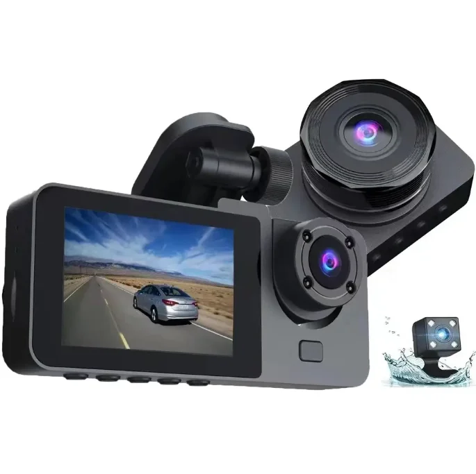Y15 3 Lens 1080P Car Dash Cam DVR – Front, Rear and Interior Camera Recording