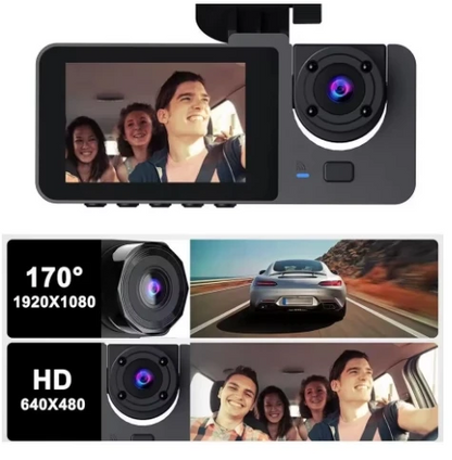 Y15 3 Lens 1080P Car Dash Cam DVR – Front, Rear and Interior Camera Recording